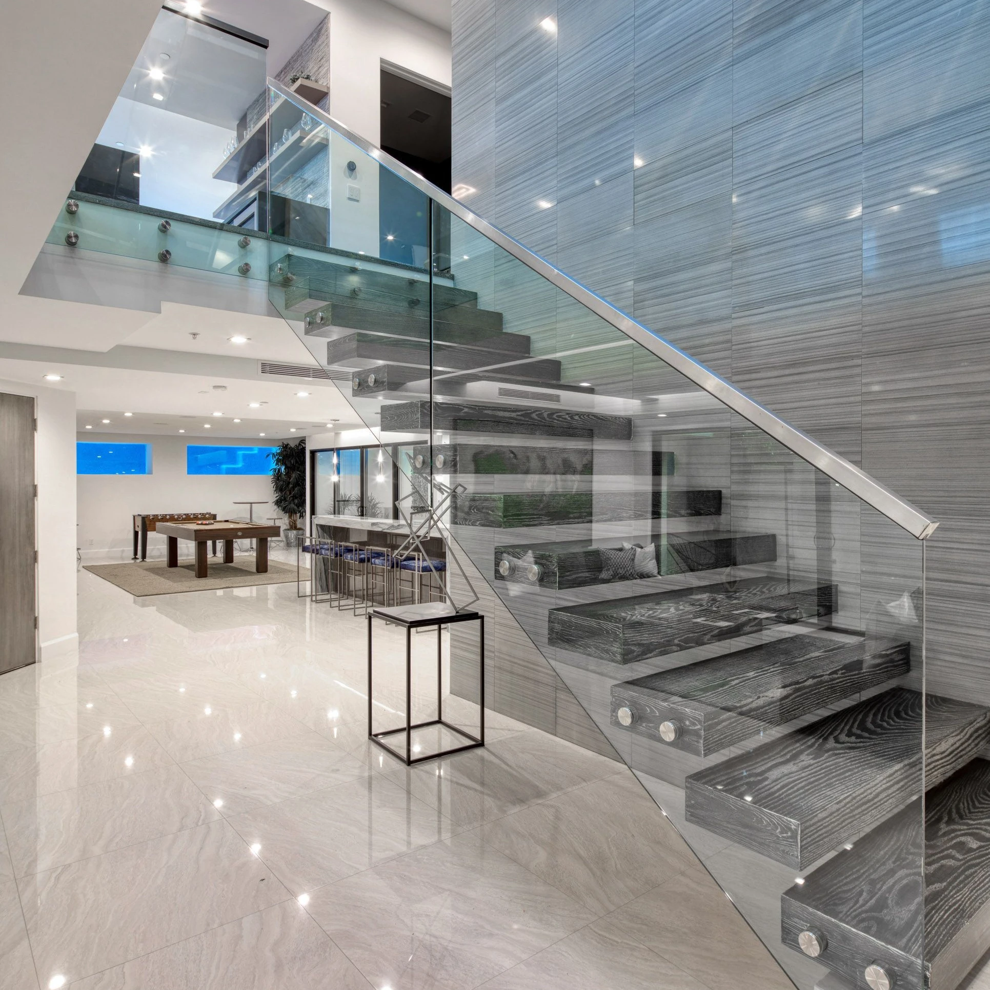 DBM Marble Steps Floating Stairs Metal Structure Cantilever Staircase
