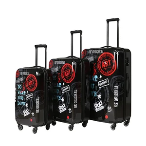Fashionable Custom Pattern Printed Waterproof Cover Black Trolley Travel Suitcase