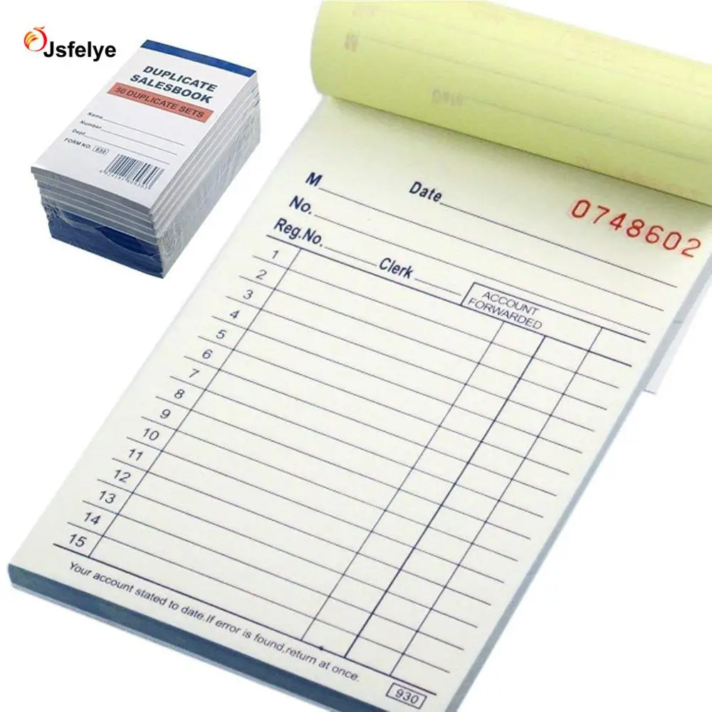 1 Book of INVOICE Receipt Record BOOK 2-Part 50-Set Numbered Original Duplicate Carbonless