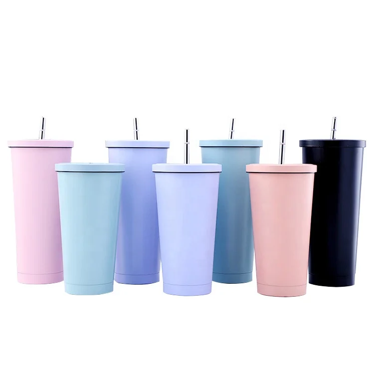 Топ продаж, 500 мл, 750 мл, тонкая Термокружка для воды с двойными стенками, посуда для напитков, вакуумная Изолированная кружка из нержавеющей стали с соломенной крышкой