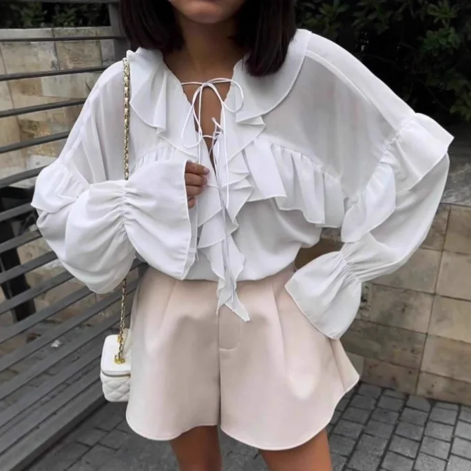 épine double ribbon frill blouse White epine double ribbon frill blouse épine double ribbon frill