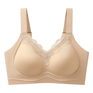 New Leopard Print Jelly Lace Underwear Women's Gather-up Nipple Traceless Rings-free Stereo Bra 3/4 Cup Everyday Adjusted-straps