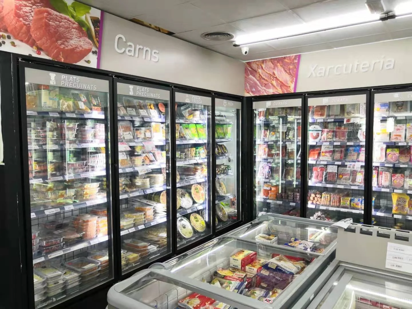 Cold storage room glass door and window with aluminum frame and auto-closing system for convenience store