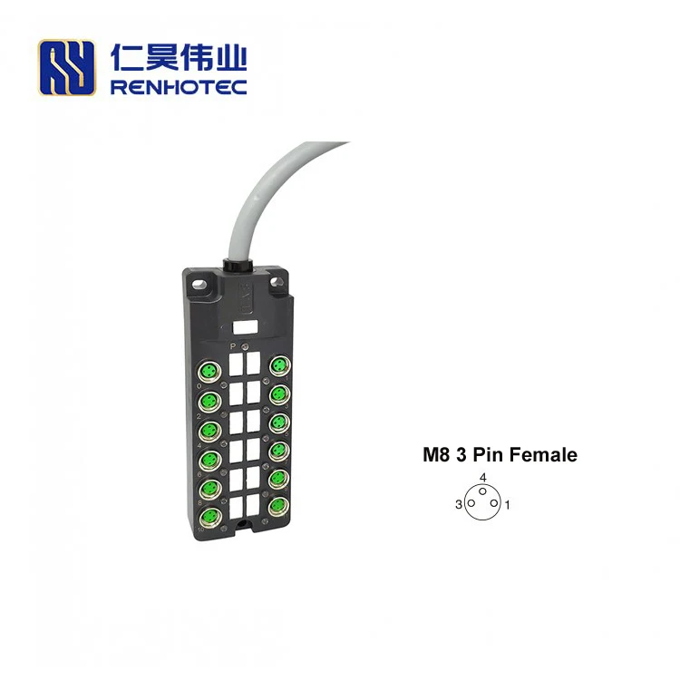 M8 12 way distribution box with molding cable China Manufacturer