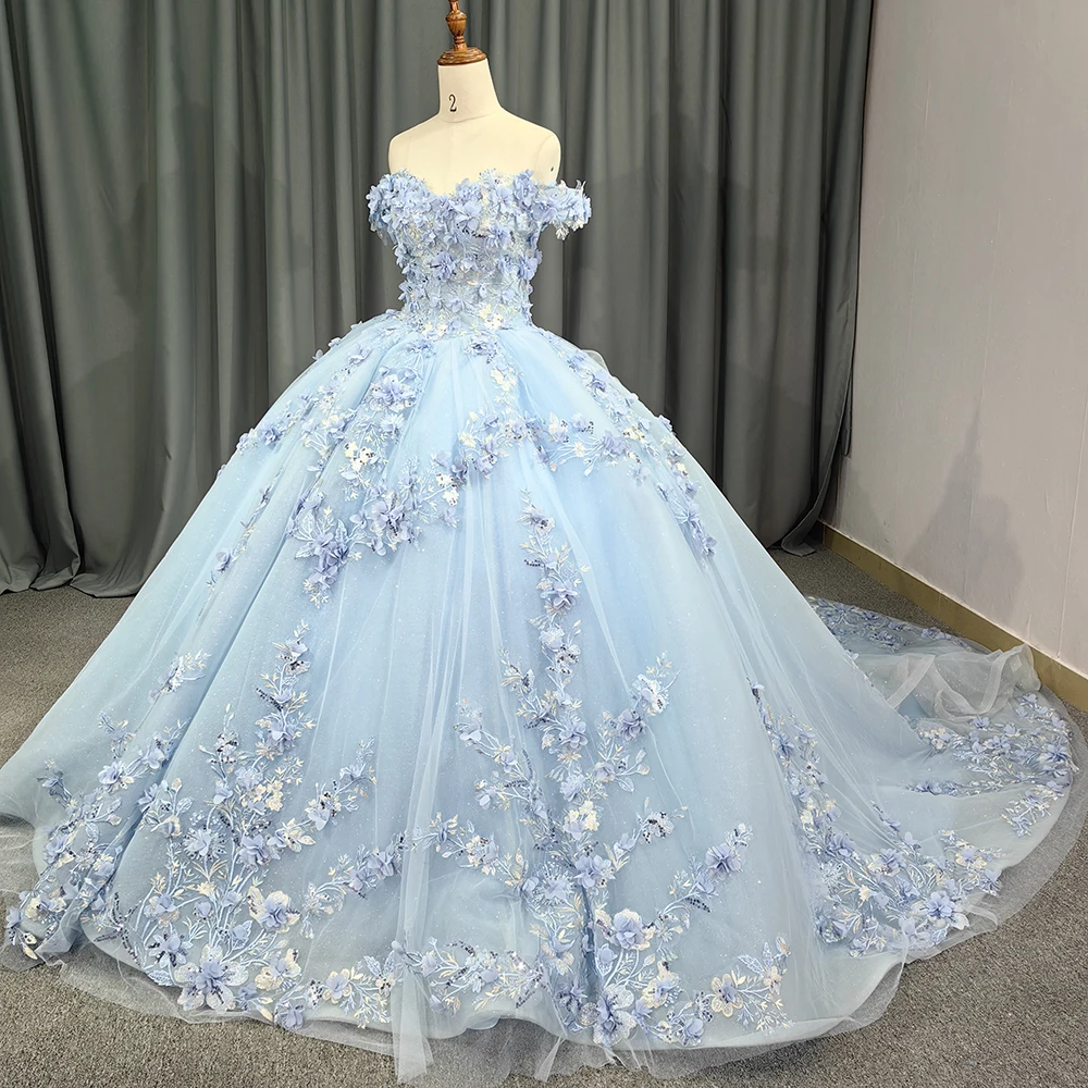 blue sweet sixteen dresses Light Blue Lace Applique Quinceanera Dresses Spaghetti Strap Sweet 16 Dresses 21403 Light Blue / US6 main image 1