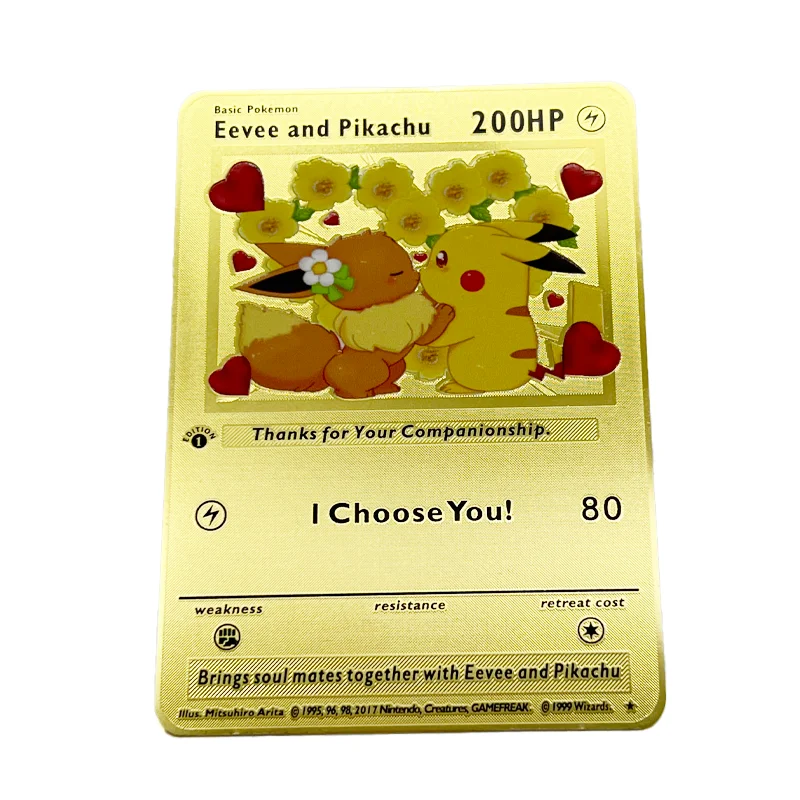 In Stock Support Custom Style Language High Quality Metal Gold Game Cards  Pikachu I Choose You Cards Metal Gold Poke Mon Cards