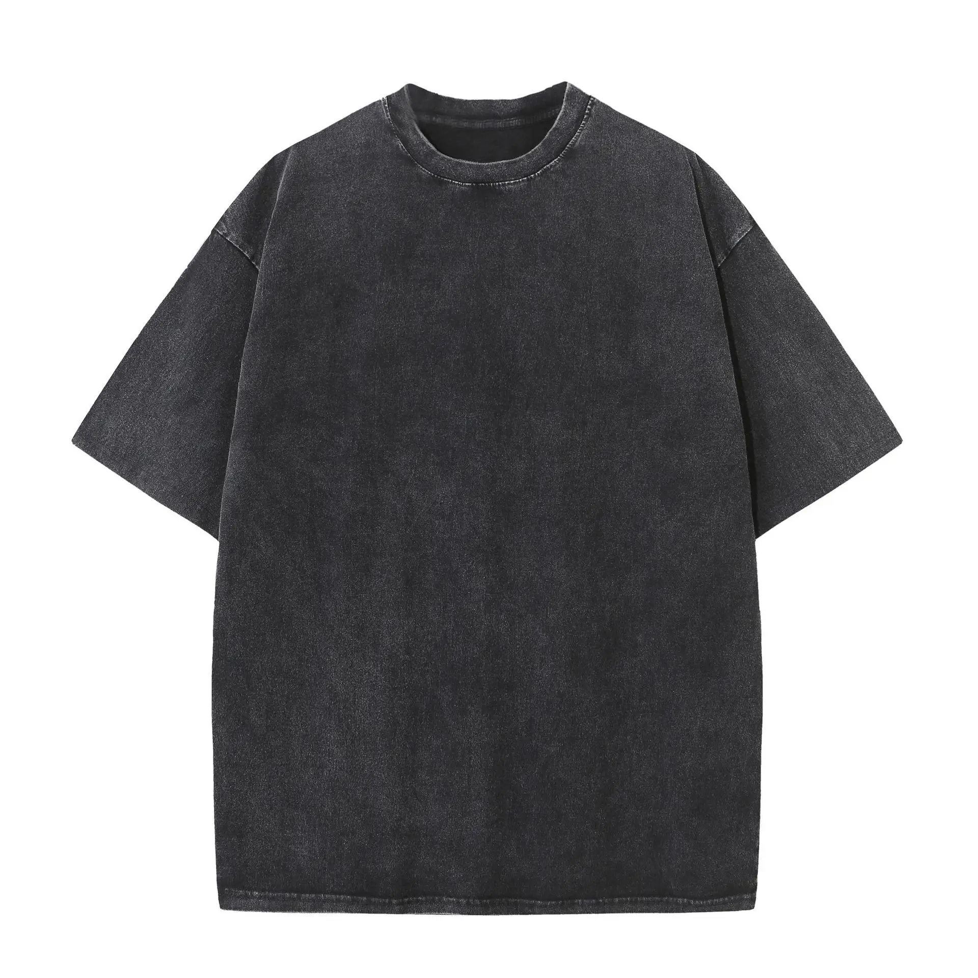 Vintage Acid Washed Oversized Drop Shoulder T-Shirt – Heavyweight Blank Tee, Pepper Gray