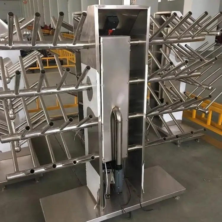Large capacity stainless steel boot and shoe drying rack with hot air system for food processing plants and industrial workshops