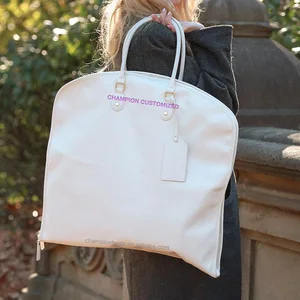 Custom Luxury White Vegan Leather Women Travel Duffle Garment Bag Fashion Dress Carrier With Zip Closure