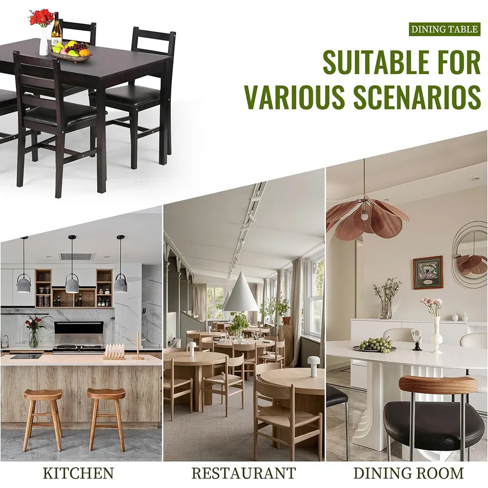 Wood Dark Brown Dining Room Table Set for Small Spaces Elegant Kitchen Table and Chair Set for 4 factory