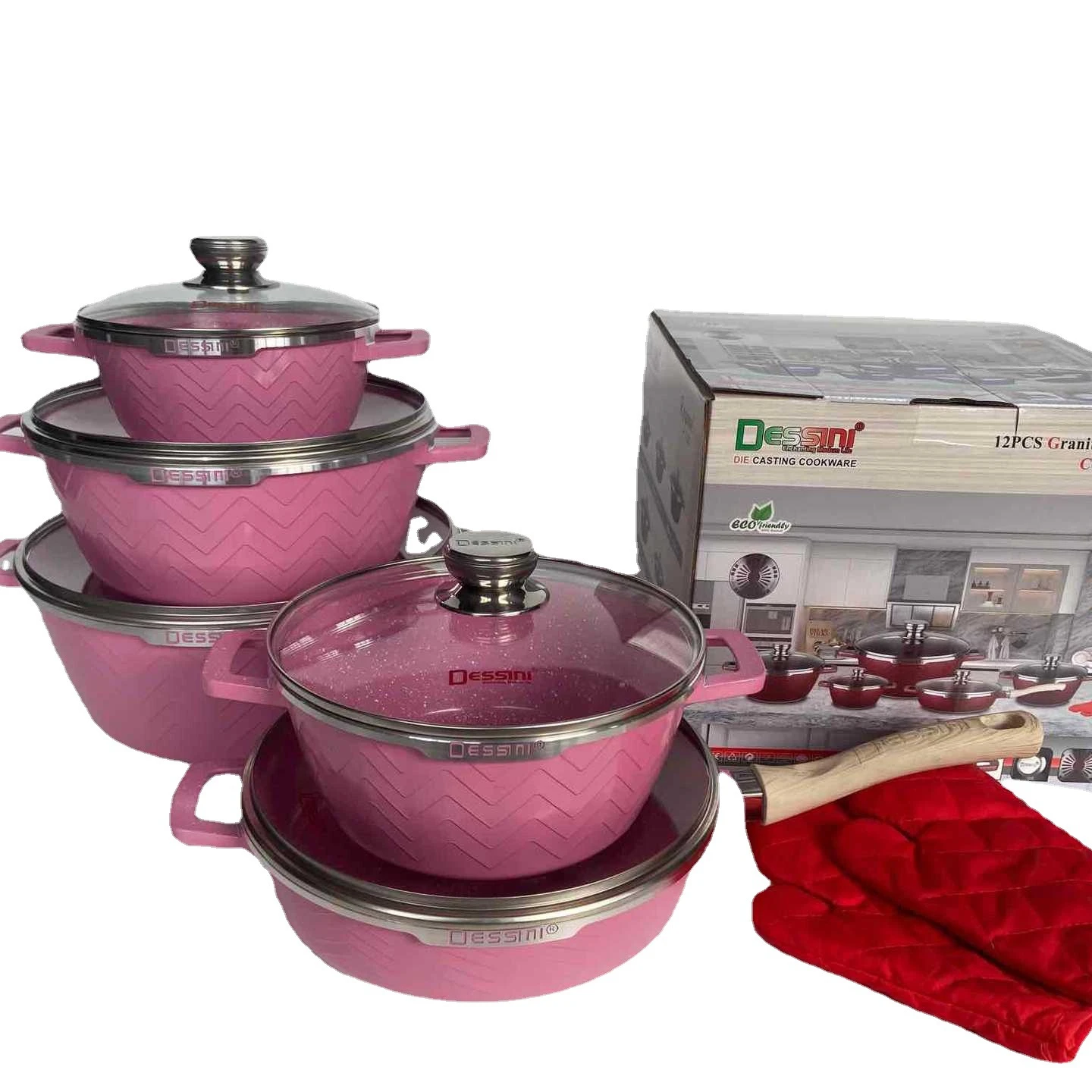 Лидер продаж, набор из 12 предметов, антипригарная алюминиевая посуда в Корейском стиле, стальная стеклянная металлическая посуда из нержавеющей стали, ручки, стеклянная крышка