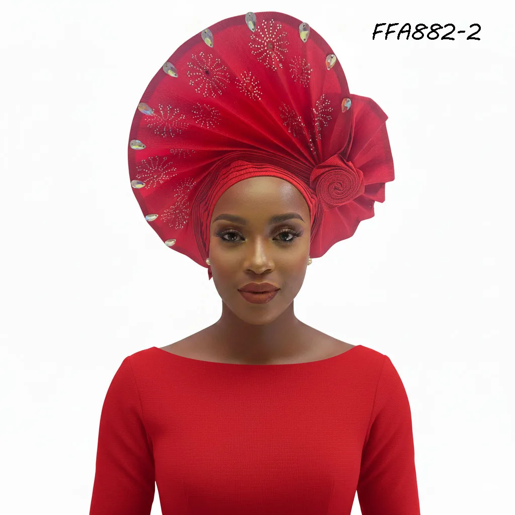 African Aso Oke Auto Gele - African Headtie - Pre-tied Headwrap - Gele w/ Brooch Nigeria Auto Gele Headtie Aso-Oke | Sophias Fab Boutique London main image 3