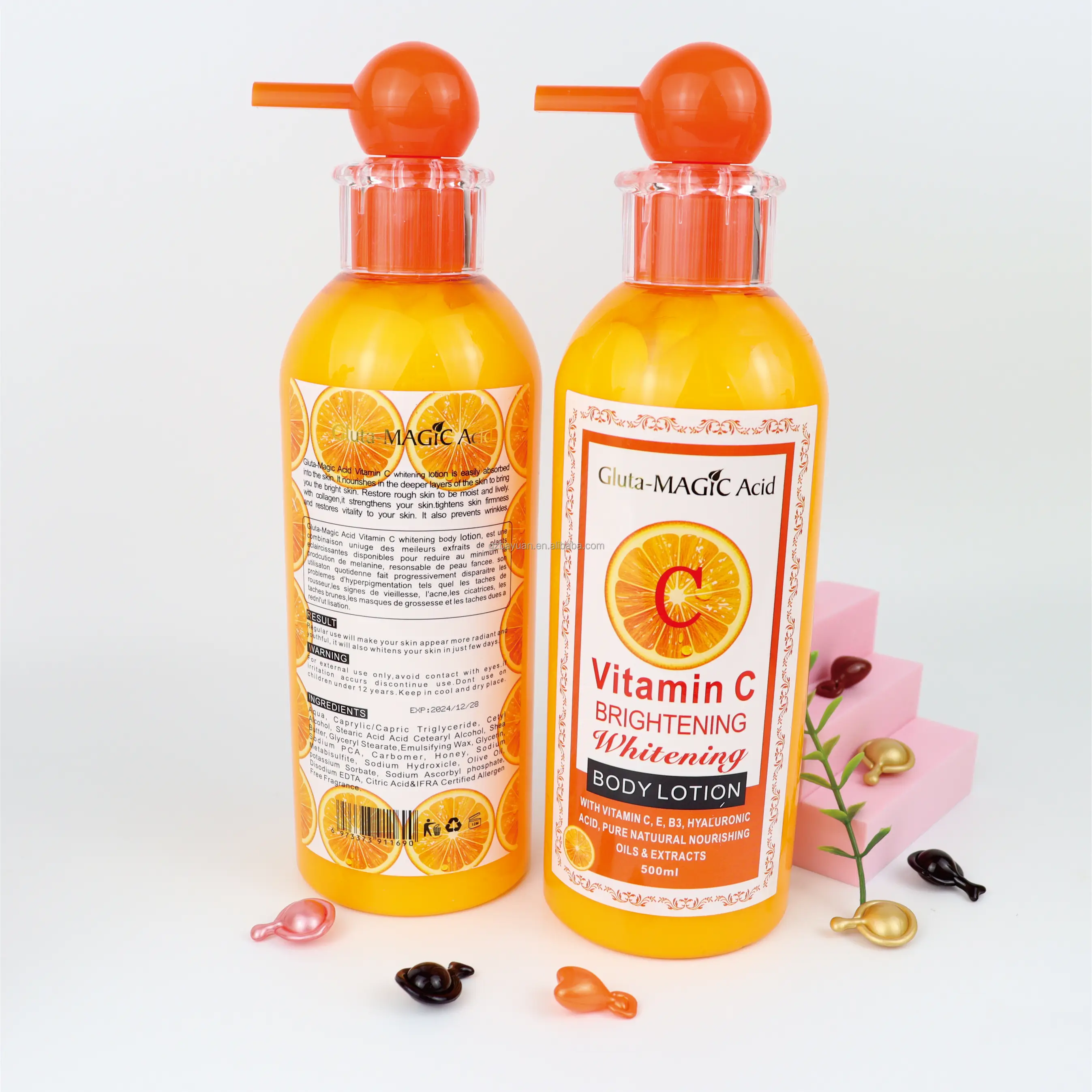 Gluta Magic Acid Body Milk Eclaircissant Aha Strong Whitening Vitamin C Body Lotion Gold High