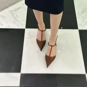 Fashionable Silk Women's Shoes with High-heeled Temperament Handmade Shoes Can Be Customized with Brown Genuine Leather Outsole