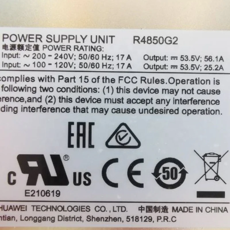 Second Hand R4850G2 Rectifier Module From ETP48100, Communication Power 53v 56a Original Huawei 1446