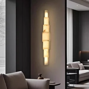 Modern Simple Spanish Natural Marble Wall Lamp for Living Room Bedroom Bedside LED Creative Designer Aisle Background Wall Lamp