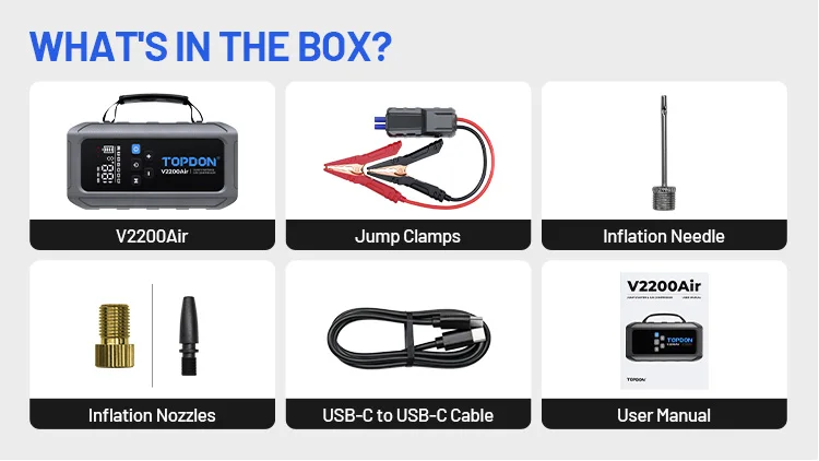 TOPDON V2200AIR 2-in-1 2200A Jump Starter with Air Compressor