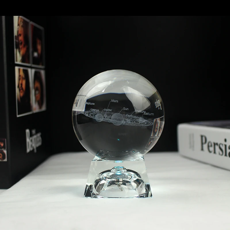 3D Planets Ball Crystal Solar System Globe Engraving Glass Model Ball Feng Shui Home Decor