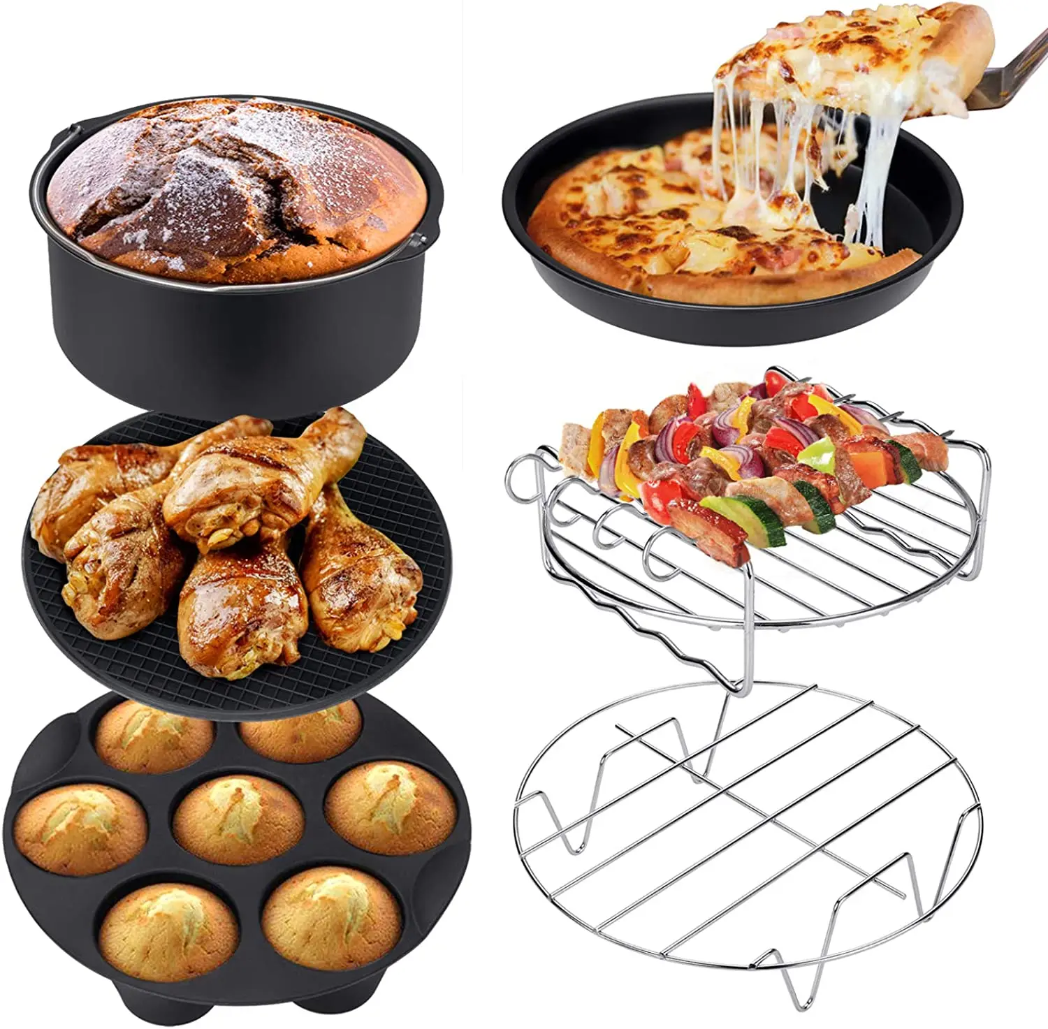 Air Fryer Accessories for COSORI and Other Square AirFryers, 5.5L with 8  Inch Cake Barrel, Pizza Pan, Skewer Rack - AliExpress