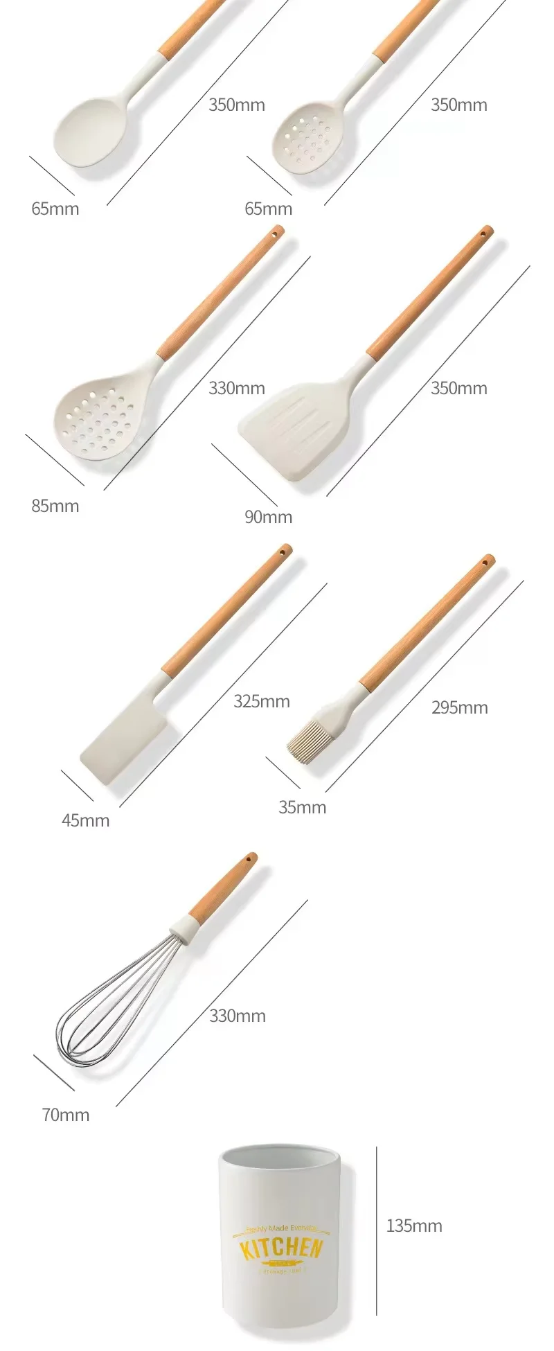 product usse heat resistant non stick silicone kitchenware cooking utensils set wooden handle kitchen utensils set-8