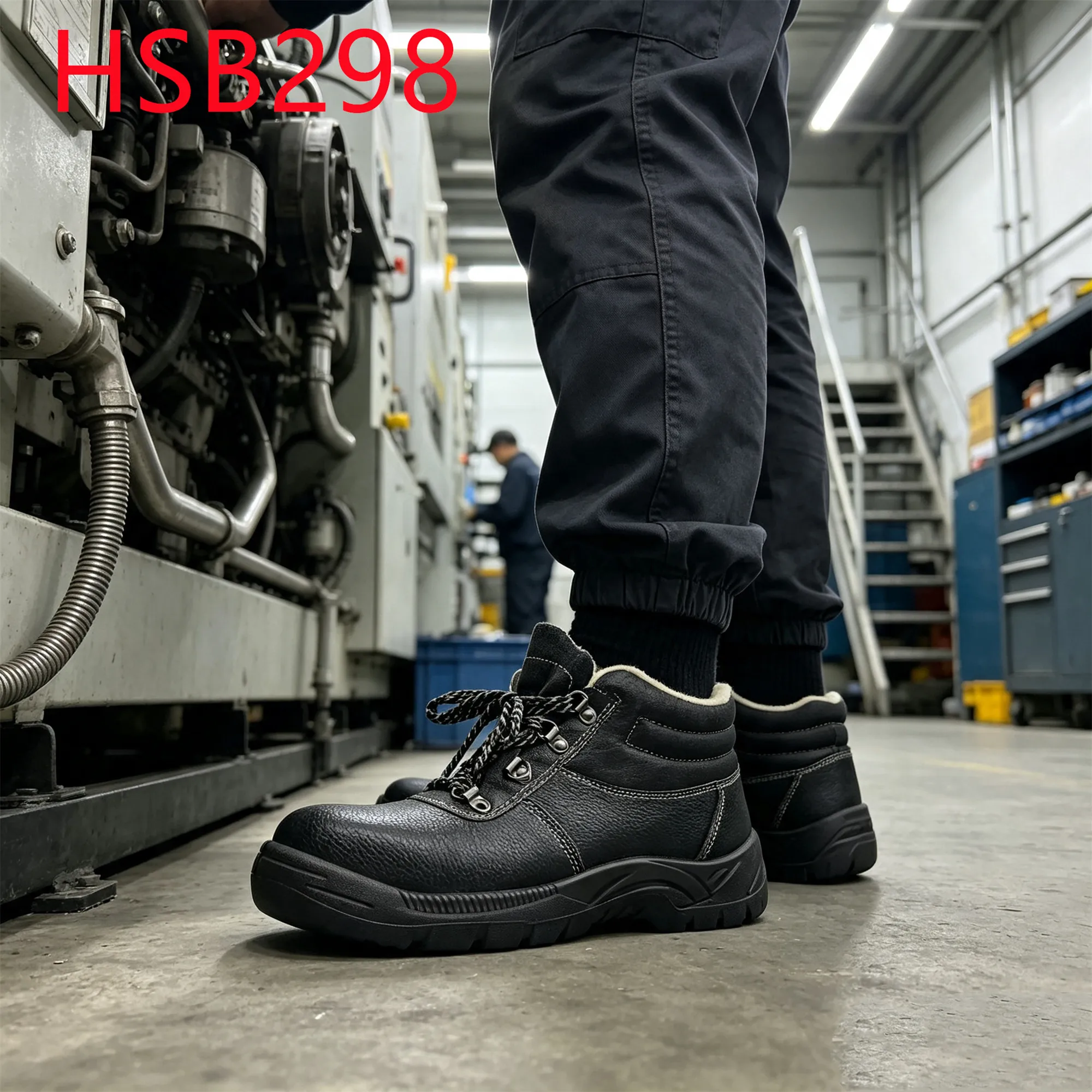 HY,Factory Output Anti-acid PU/PU Injection Sole Hua Singh Safety Shoes Keep Warm Wool Lining Winter Leather Work Shoes HSB298