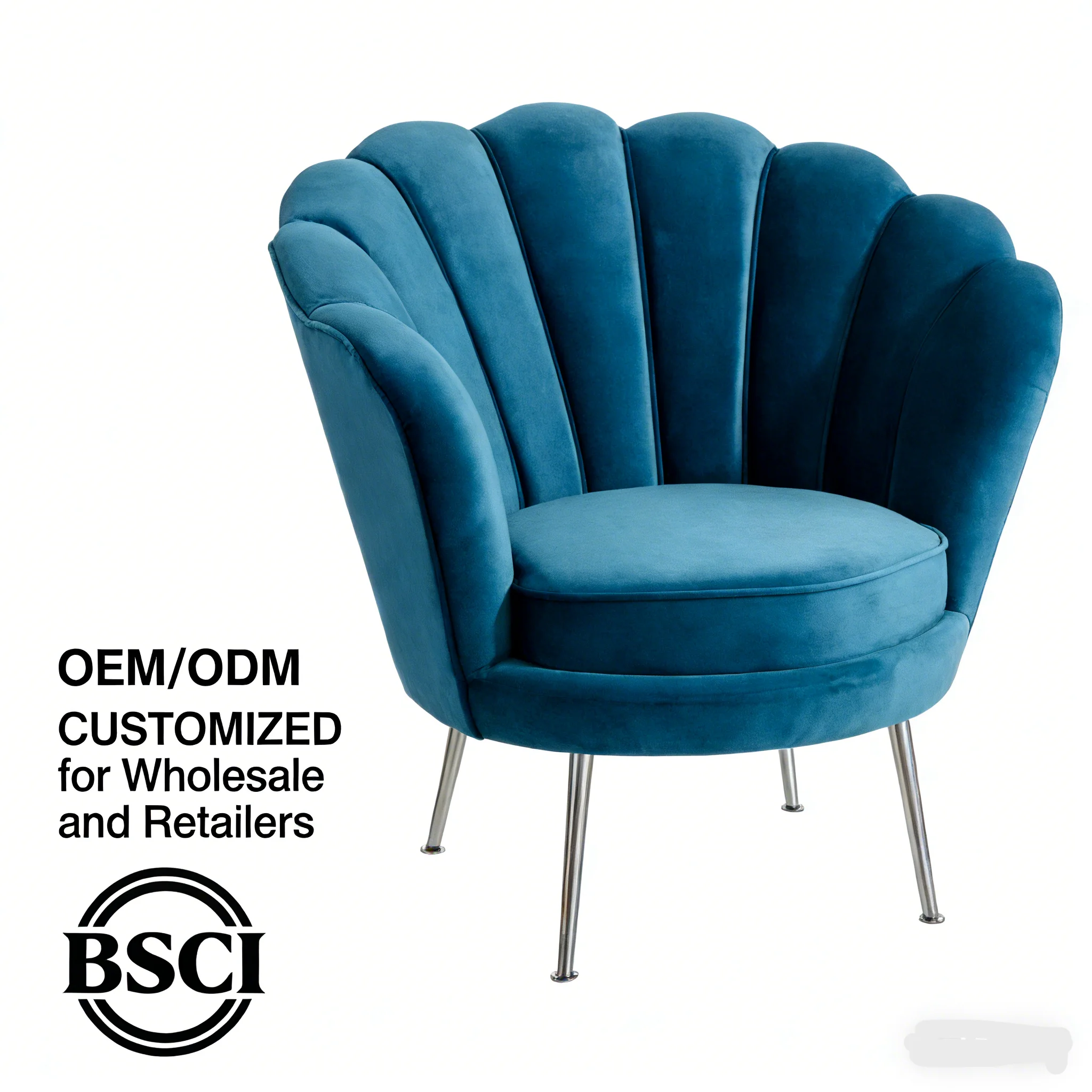 Fast Ship Big Size Velvet Upholstered Flowered Armchair Living Room Flower Shape Accent Chair with Golden Legs