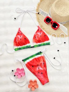 Small Moq Watermelon Print High Waist Bikini Women's 2 Piece Beach Wear