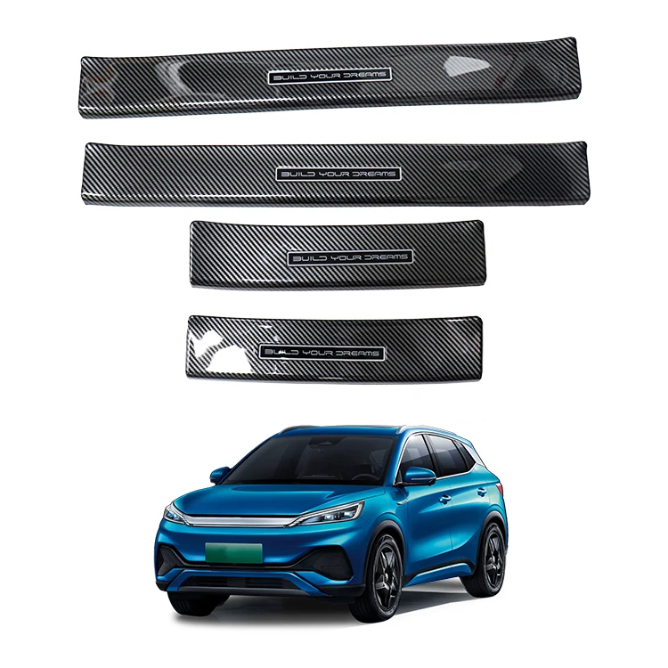 Car Exterior Accessories Outer Door Scuff Foot Plate ABS Imitate Carbon Door Sill Guard Cover For BYD ATTO 3 Yuan Plus