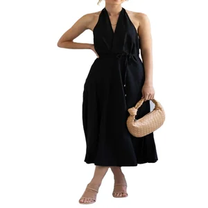 New Arrivals Summer Sexy Halter Casual Women Dress Loose Tie V-neck Beach Dress Fashion Ladies Party Dress
