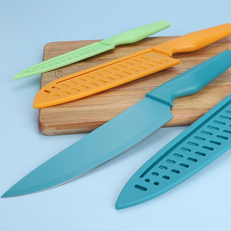 Colorful Kitchen Knives Set With Sheaths Blade Guard Non Stick Coated