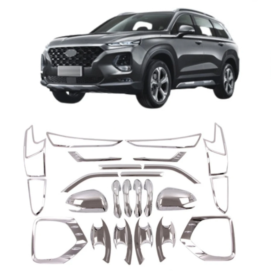 TIYPEOR for Hyundai Santa FE 2019 Door Cup Protector Handle Front Fog Lamp Rear Mirror Cover Gas Tank Cover Exterior Trims Kit