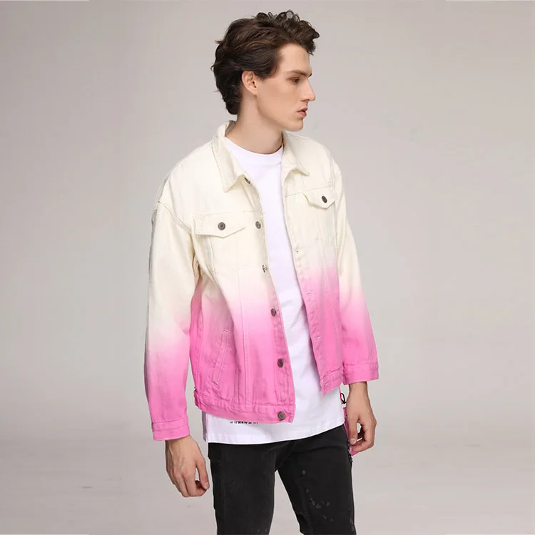Source Splash ink tie dye trucker jacket Men pink fitted denim jacket  custom design wholesale on m.