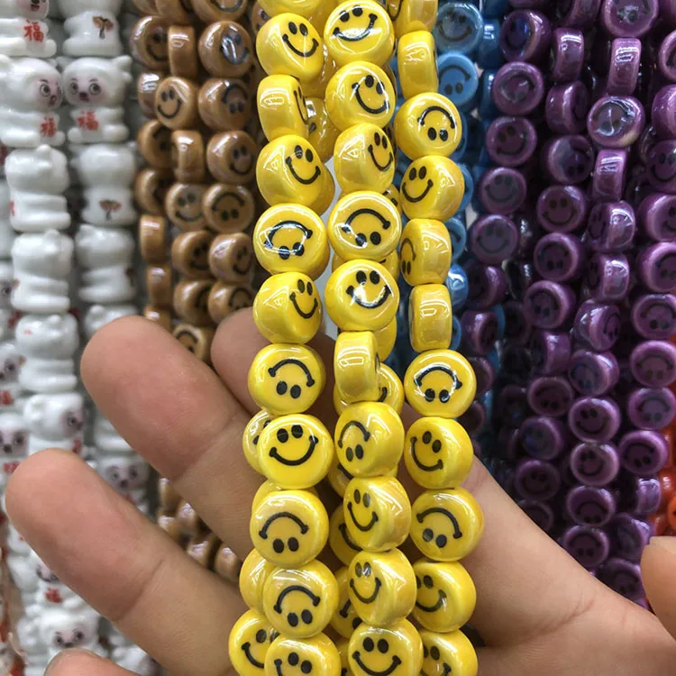 CC1897 Hand Painted Multicolored  Beads Ceramic Porcelain Happy Double  Face Beads Chinoiserie China Style