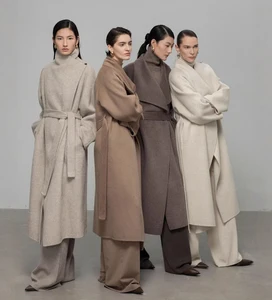 Winter New Lapel AlpacaSuri Overcoat Advanced Custom Lace up Long Double-sided Woolen Coat for Women