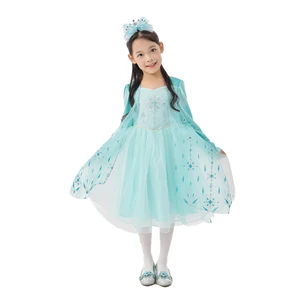 Cheap Price Girls Snow Queen TV Movie Christmas Princess Cosplay Costume Sequin Polyester Long Sleeve Fairy Kids Baby Party