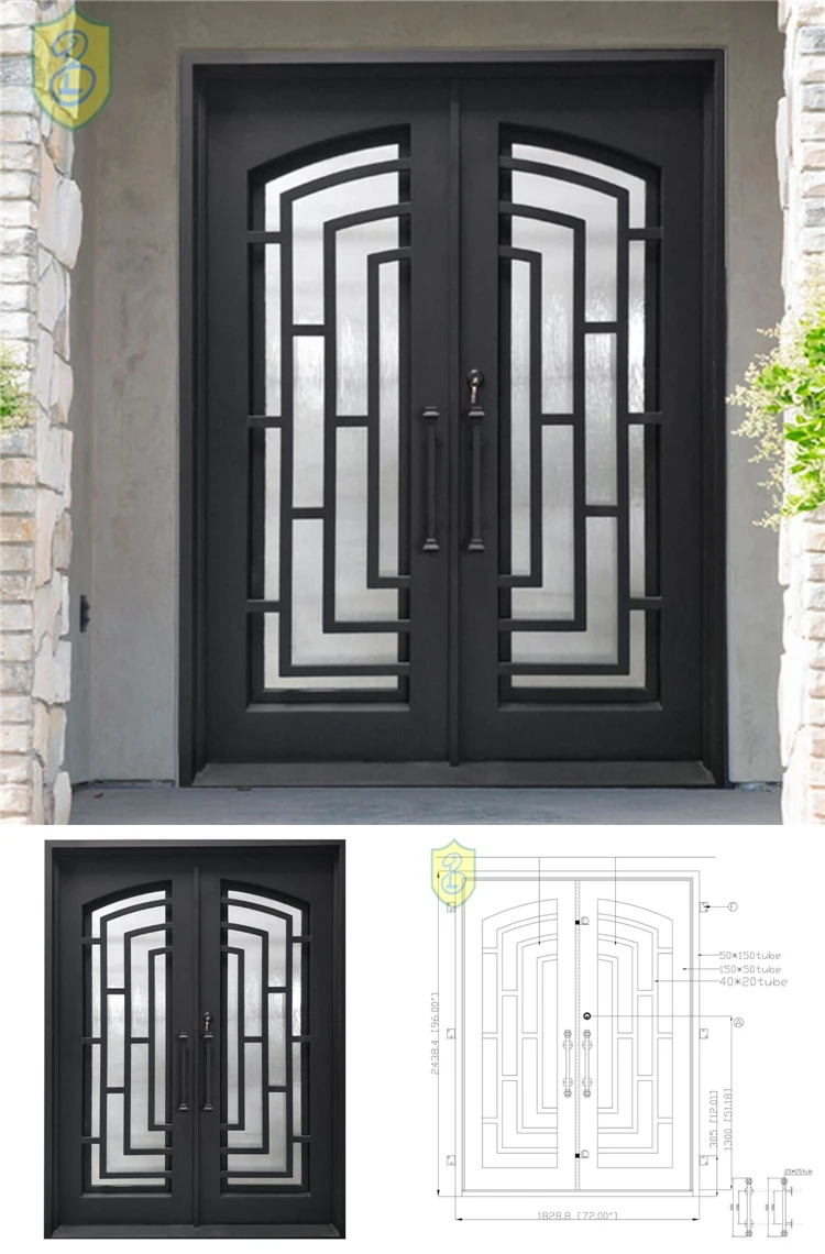 Customized Simple Wrought Iron Doors Double Exterior and windows China