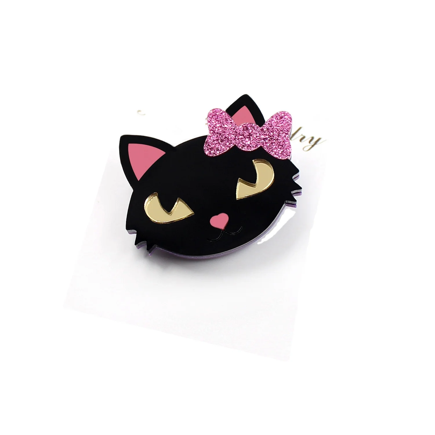 BHS055BR108 Best Price Halloween Holiday Statements Glitter Bow Black Cat Acrylic Brooch details