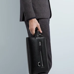 Custom Logo PU Leather Men's Toiletry Wash Bag Black Zip Travel Shaving Dopp Kit for Men