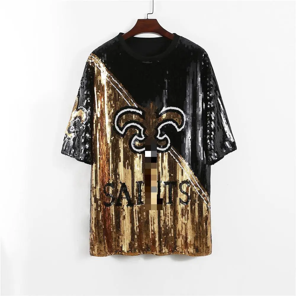 Black and Gold Sequin Jersey Party Dress for New Orleans Saints Women's