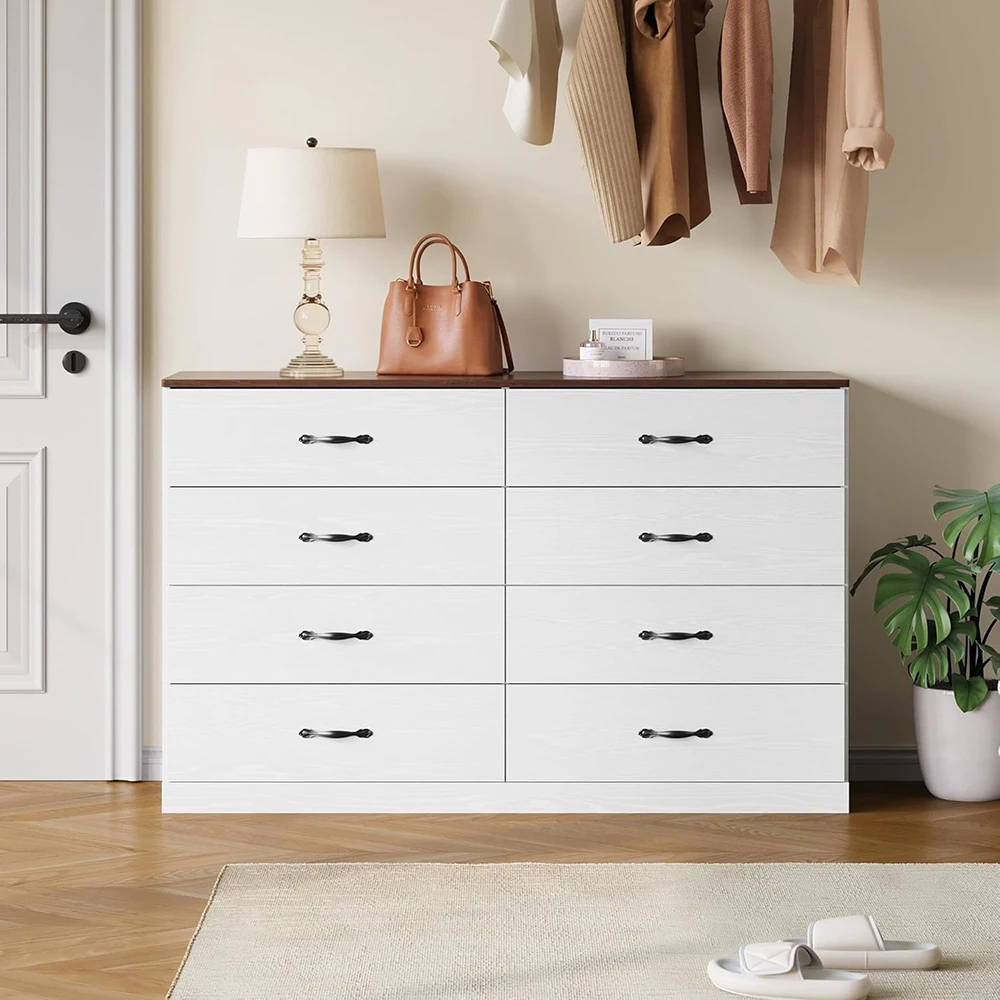 product nu deco 8 drawer modern wood dresser with metal handles 54 wide tv stand  large drawer organizer white-4