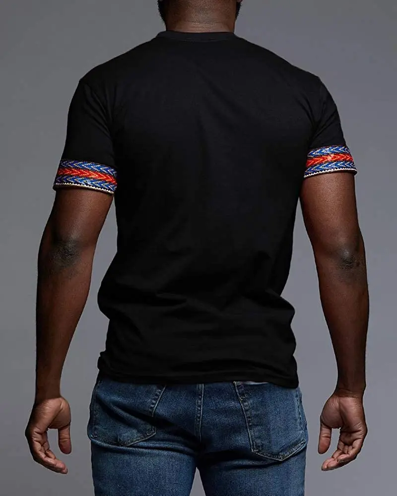 Mens African Dashiki T Shirt Tribal Floral Print V Neck Slim Fit Shirts Tops