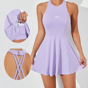 Tall Women's Clothing High Neck Gym Dress Athletic Wear Fitness Golf Tennis Dress Sets With Pockets