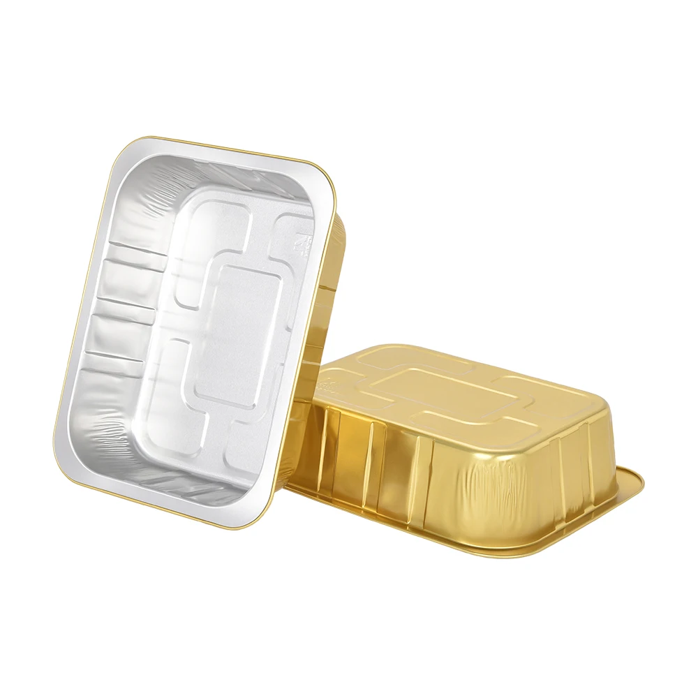 C1400 Kotak Makan Siang Emas dari Aluminium Foil Berkualitas A untuk Kemasan Makanan, Wadah Dessert 47oz Dapat Digunakan Kembali Holder Microwave Baking Tray