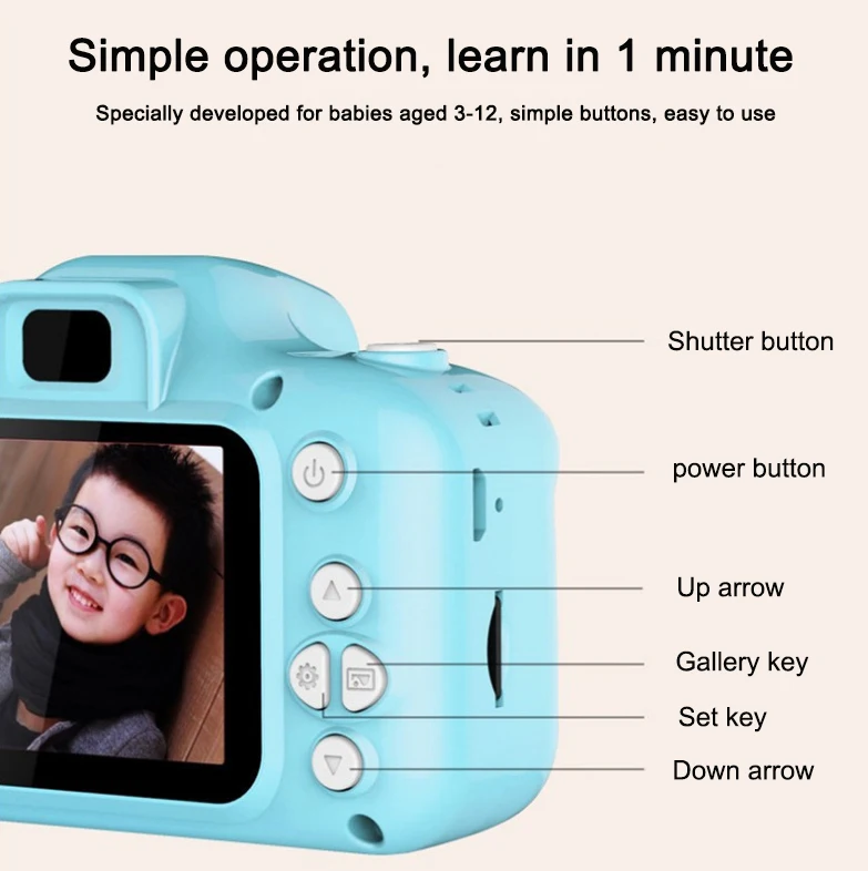 Детская мини-видеокамера 2021 P, цифровая детская камера из АБС-пластика, игрушки с HD экраном 1080 дюйма, Проекционные игрушки, подарок на день рождения и Рождество, 2,0