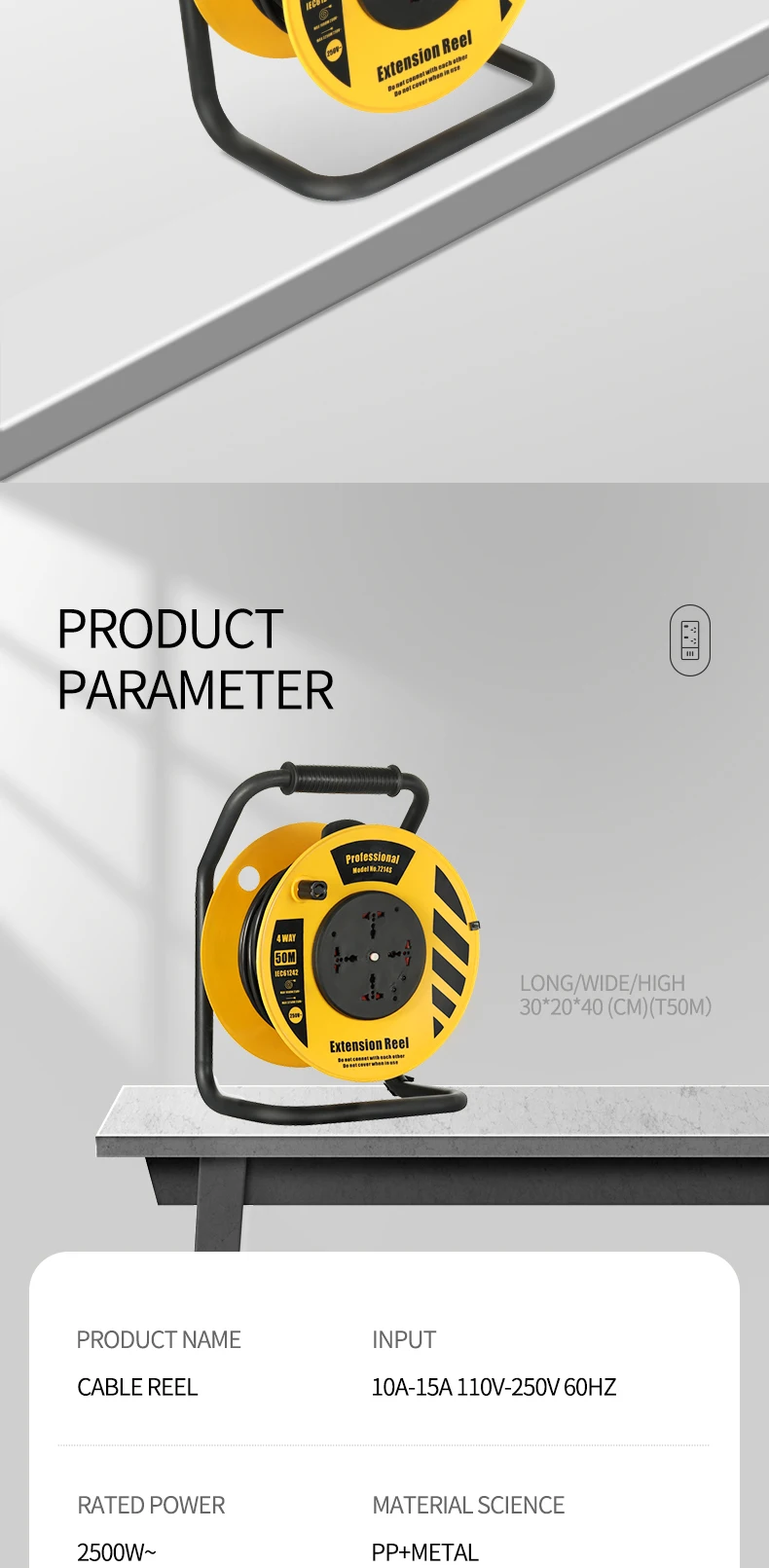 50m Retractable Extension Cable Reels Industrial Outdoor Electric