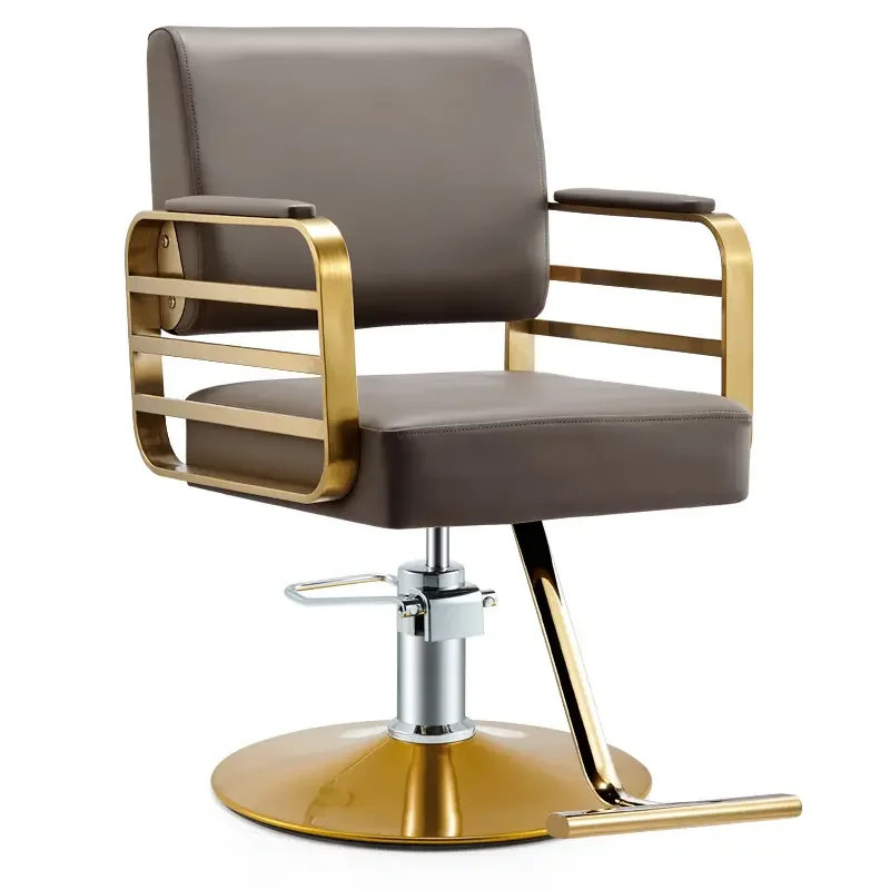 Luxury Gold Barber Chair Set Metal Salon Furniture Stainless Steel