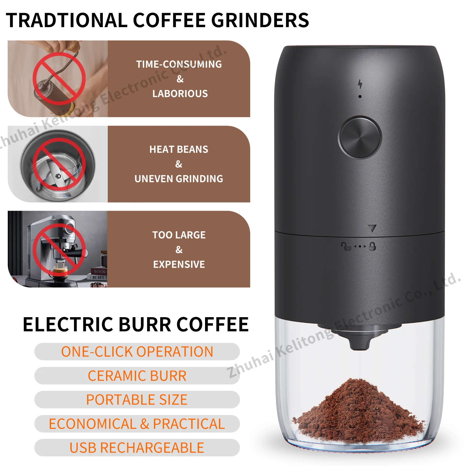 Cheap Small Ceramic Burr USB Rechargeable Coffee Bean Grinder Automatic Coffee Mills for Camp