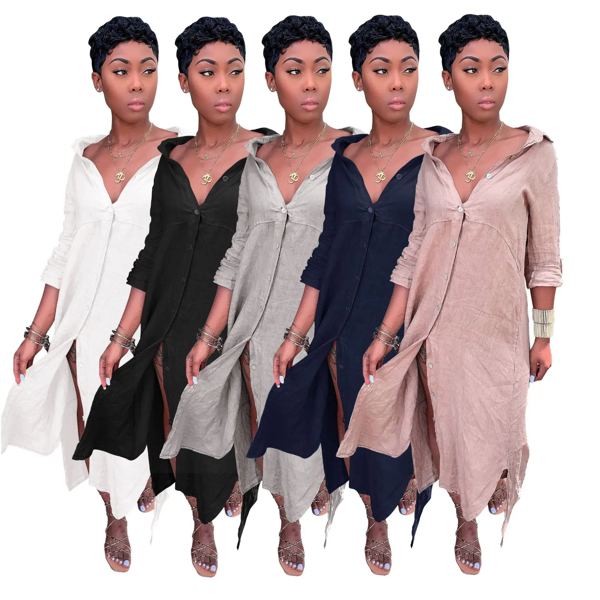 Solid Color Dress Women Clothing Shirt 