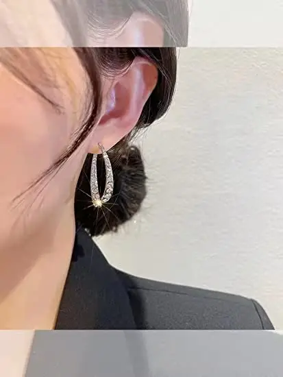 SC New Korean Style Fashion Earrings Cross Zircon Curved Earrings Creative Gold Plated Front Back Exchangeable Diamond Earrings