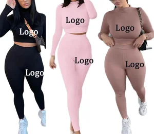 Women's Casual Sports Fitness 2-Piece Set Solid Color Long Sleeve Short Skinny Pants Worested Fabric for Spring Fitness Sports